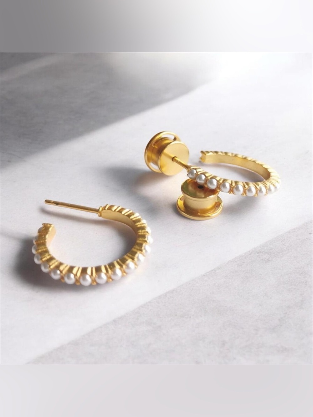 Julie Vos Juliet Gold Pearl Small Hoop Earrings on-trend Jewelry - Picture 2 of 3